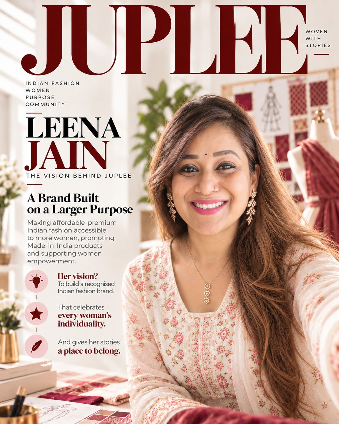 Juplee magazine cover introducing founder Leena Jain