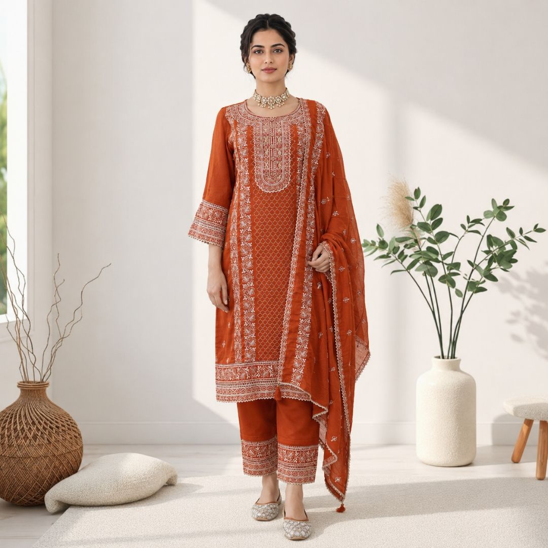 ROSHNI – Rust Straight Fit Suit Set