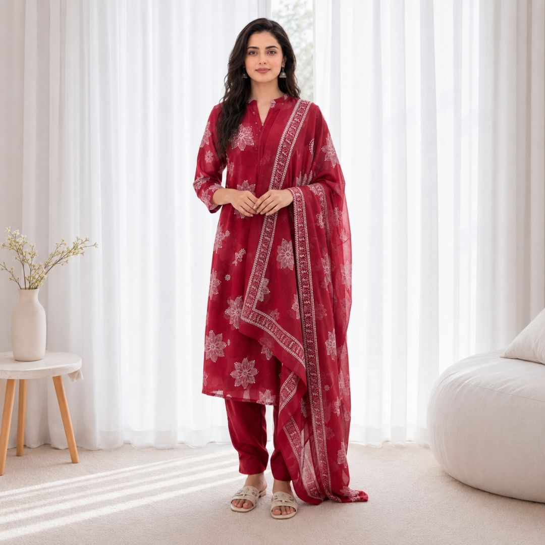 PAYAL – Red Straight Suit Set