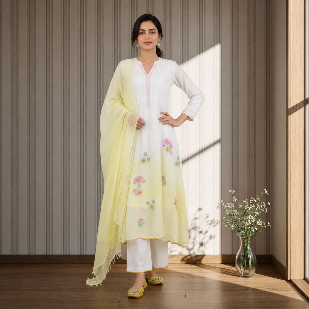 TAIRA – Lemon Yellow Anarkali Suit Set