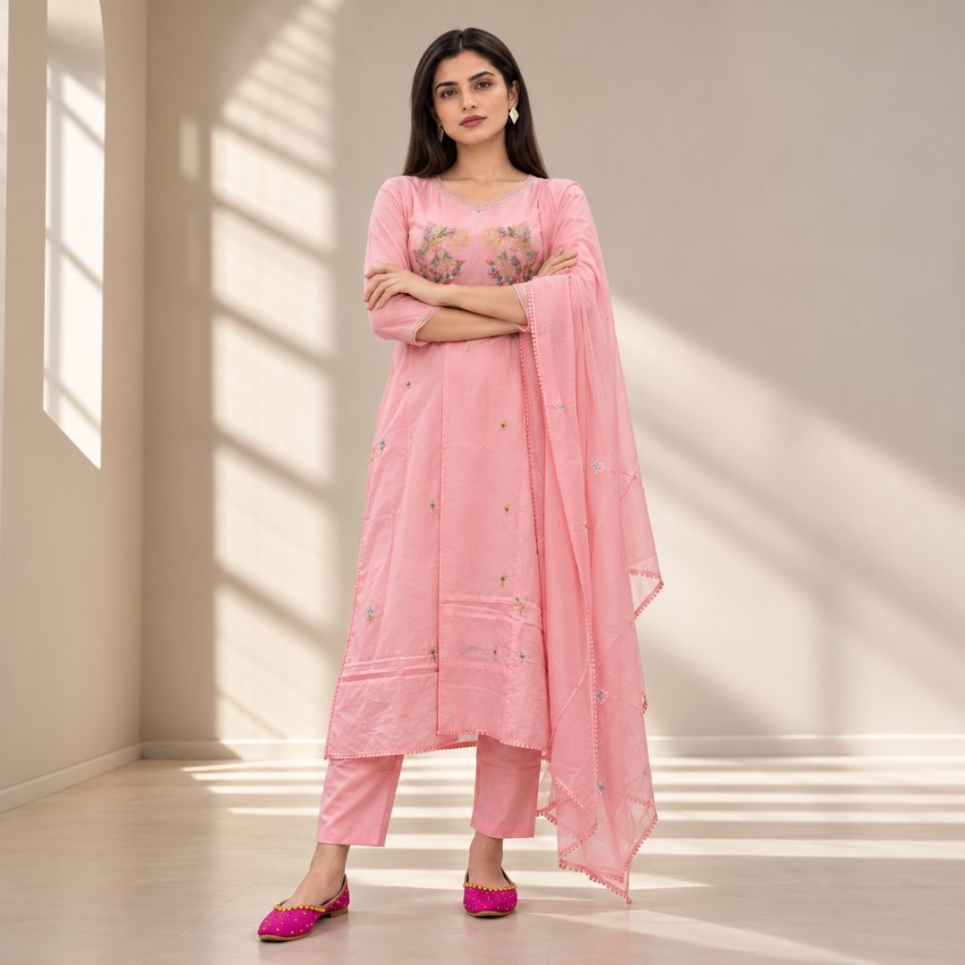 Madhur – Baby Pink Mul Cotton Suit Set