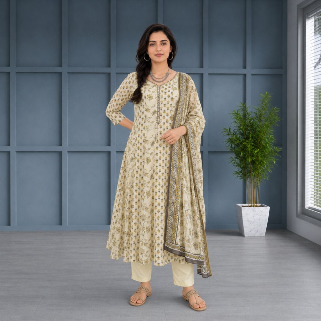 AVNI – Ivory Anarkali Suit Set