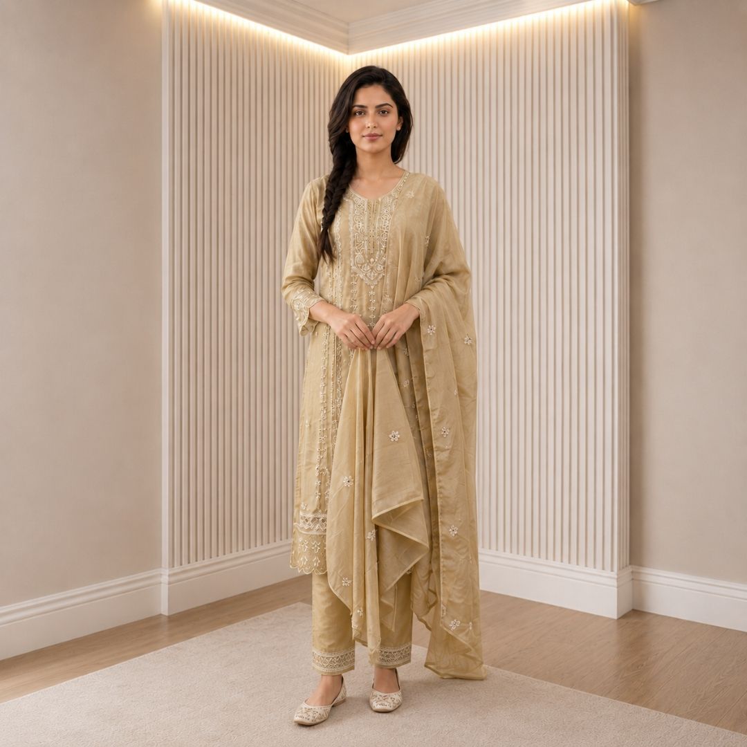 EKTARA – Cream Straight Suit Set