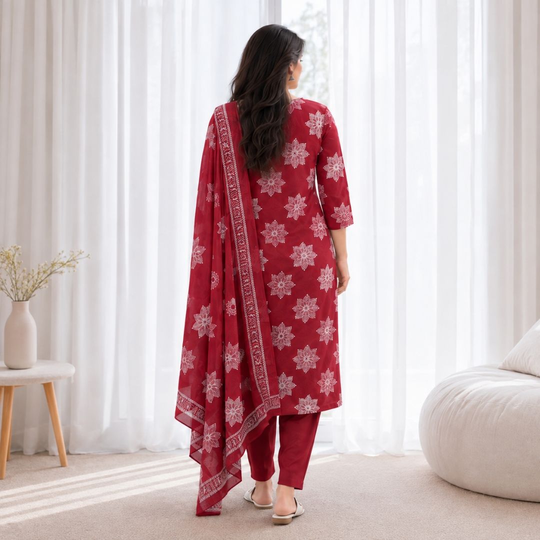 PAYAL – Red Straight Suit Set view 4