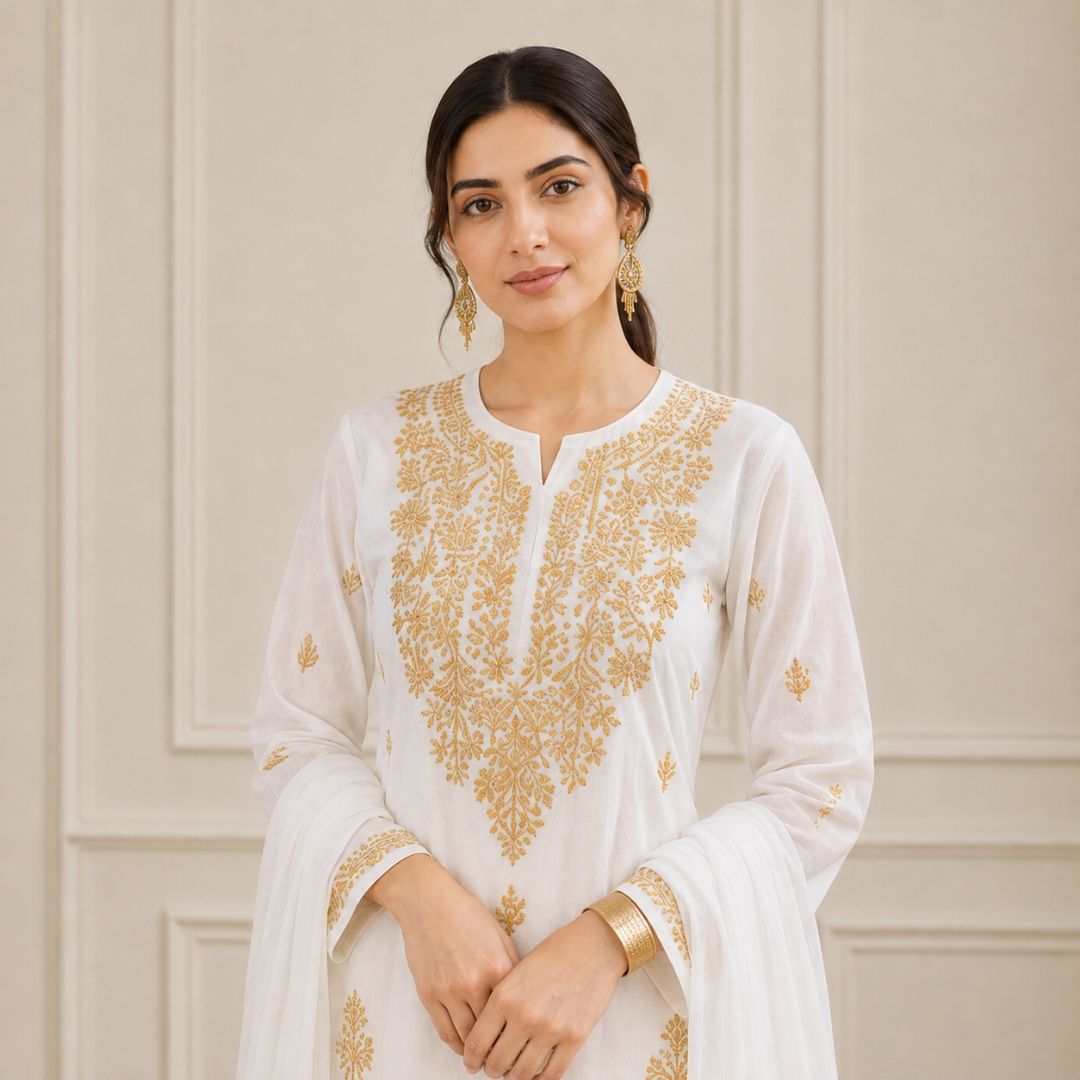 CHANDNI – White Straight Suit Set view 5