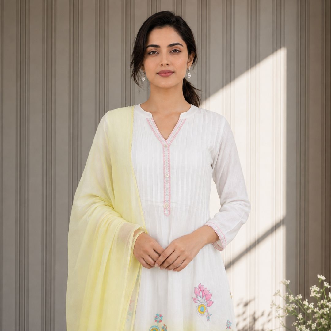 TAIRA – Lemon Yellow Anarkali Suit Set view 5