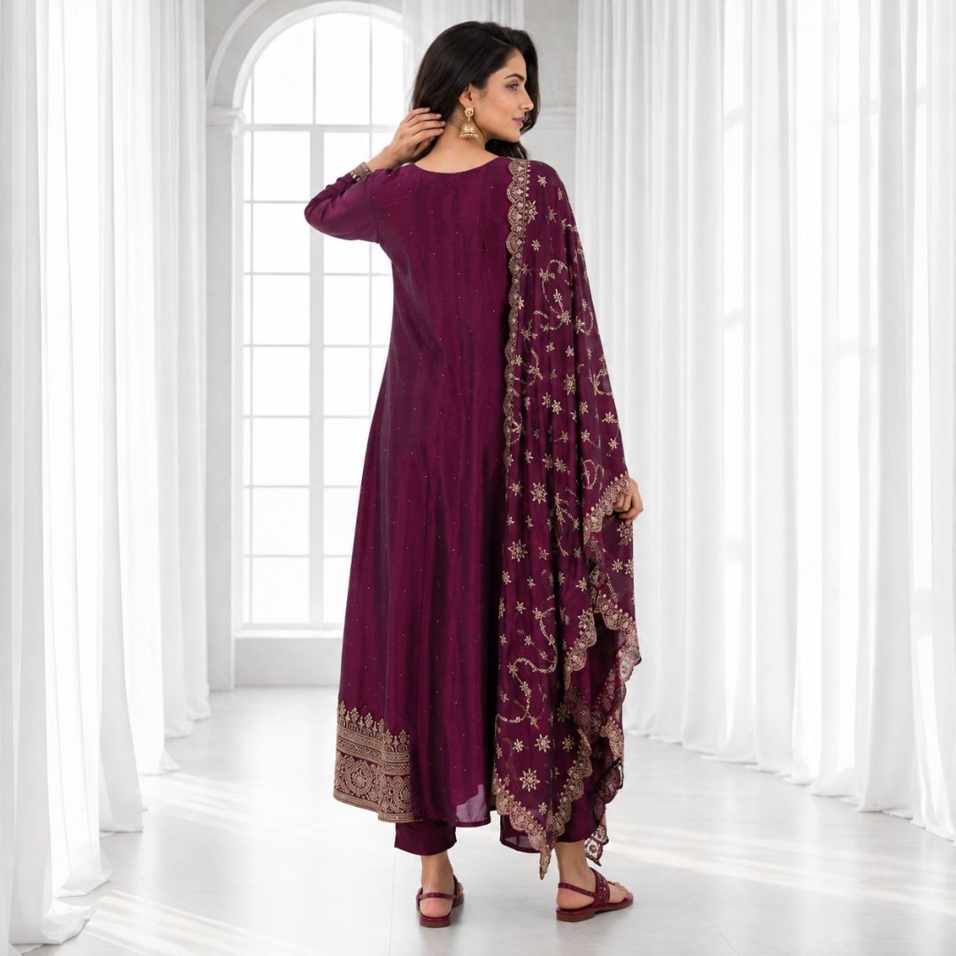 AARVI – Wine Anarkali Suit Set view 4