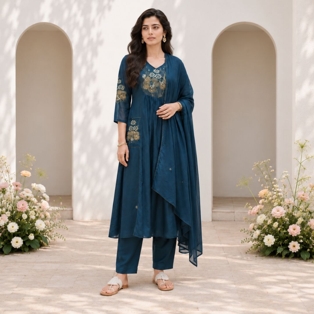 RITU – Blue Anarkali Suit Set view 3
