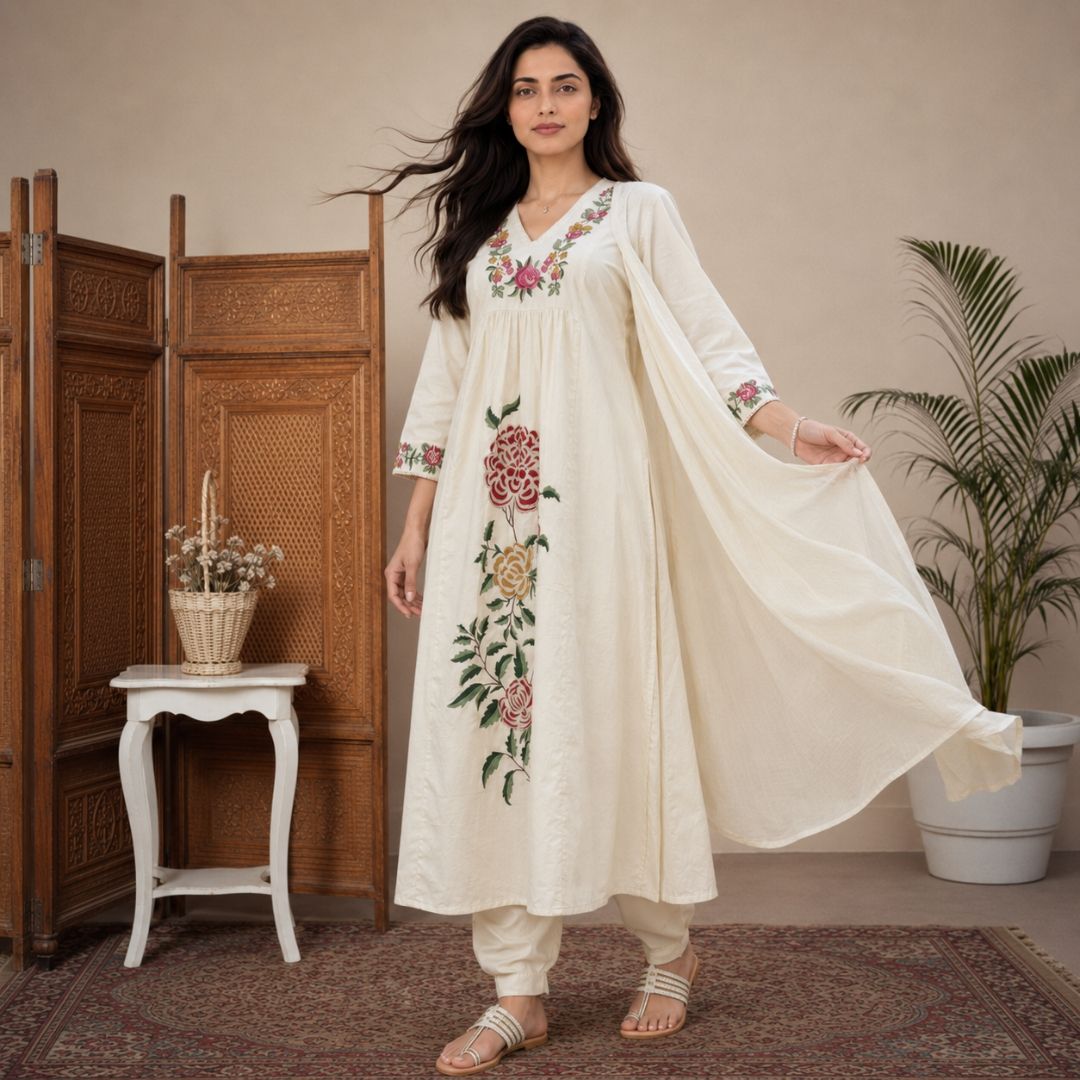 NAYAB – Ivory Anarkali Suit Set view 4