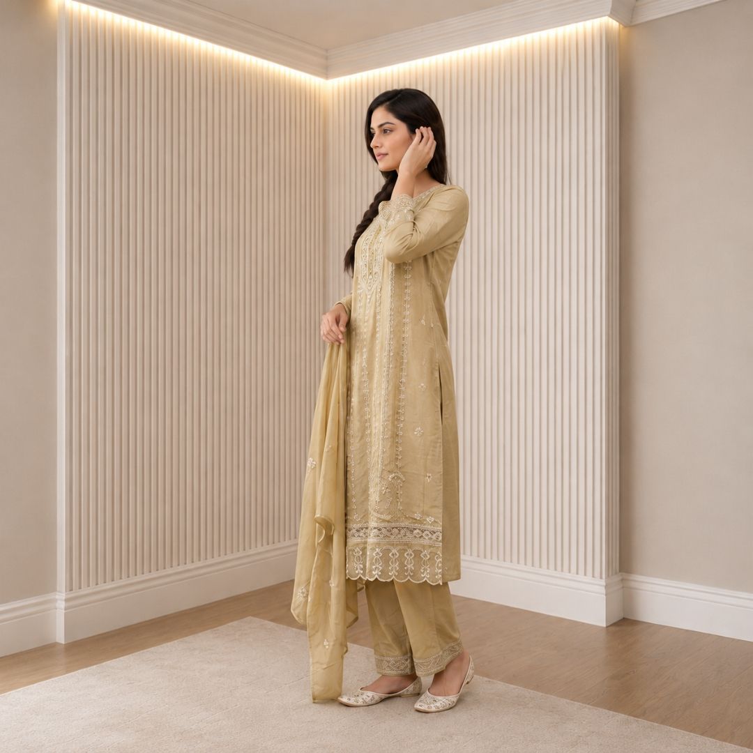 EKTARA – Cream Straight Suit Set view 2