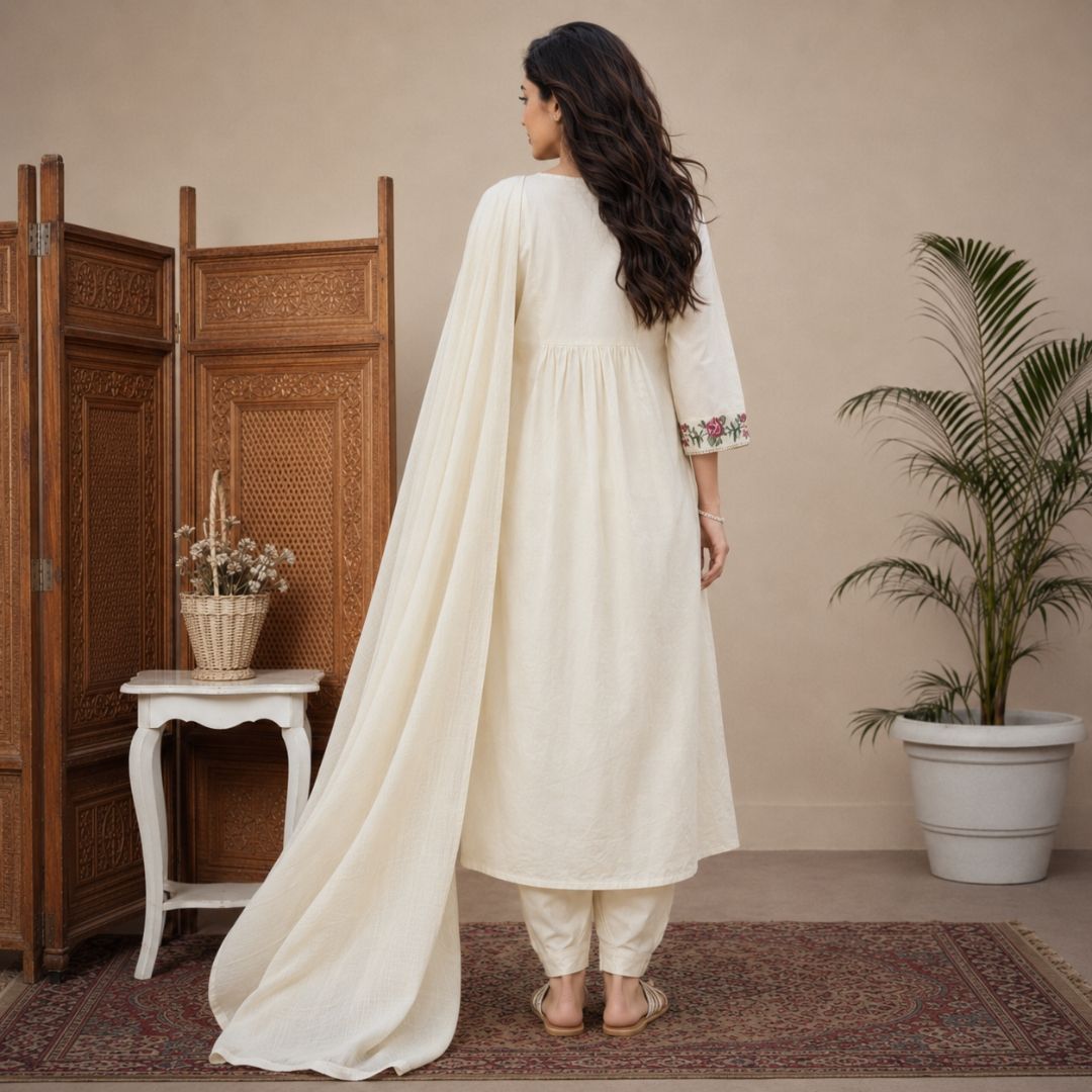 NAYAB – Ivory Anarkali Suit Set view 5