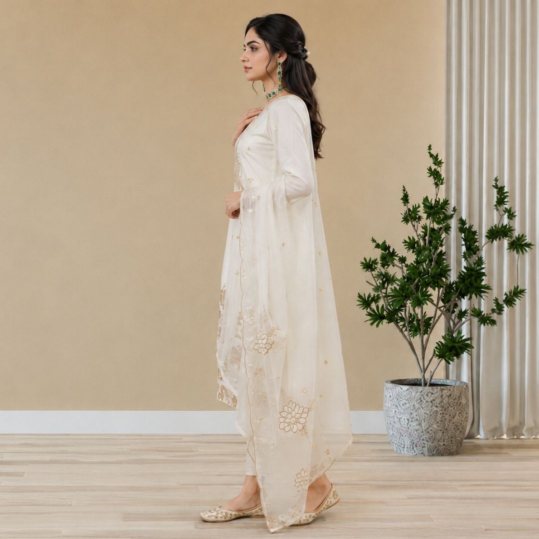 PAKIZA – Ivory Organza Suit Set view 2