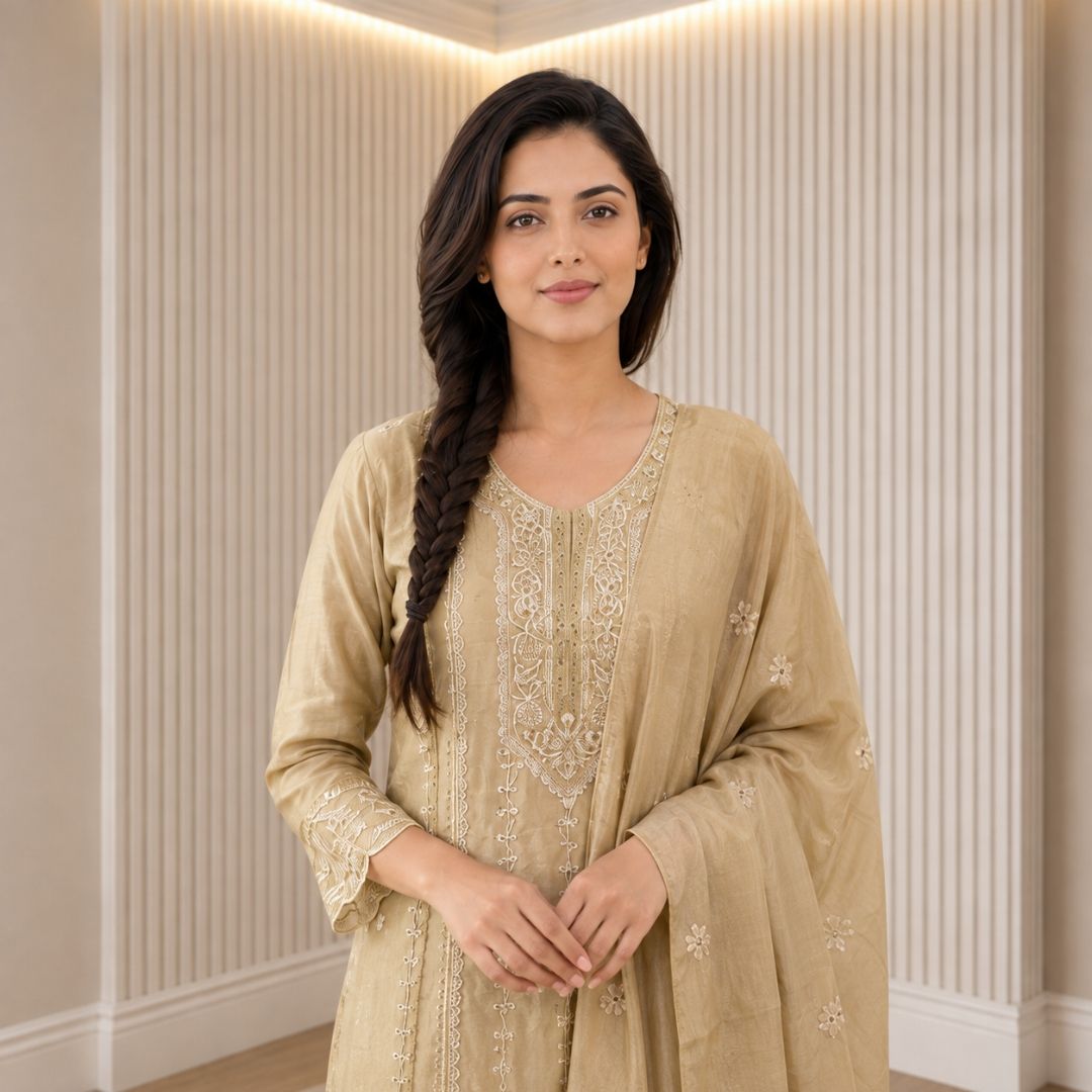 EKTARA – Cream Straight Suit Set view 5