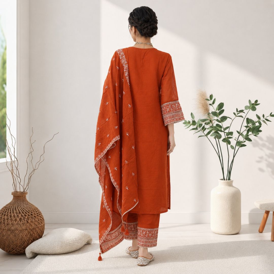 ROSHNI – Rust Straight Fit Suit Set view 4