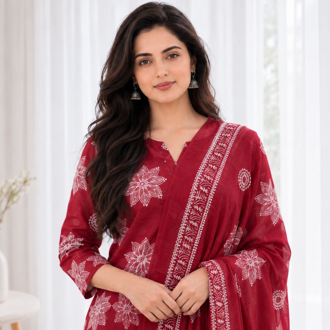 PAYAL – Red Straight Suit Set view 5