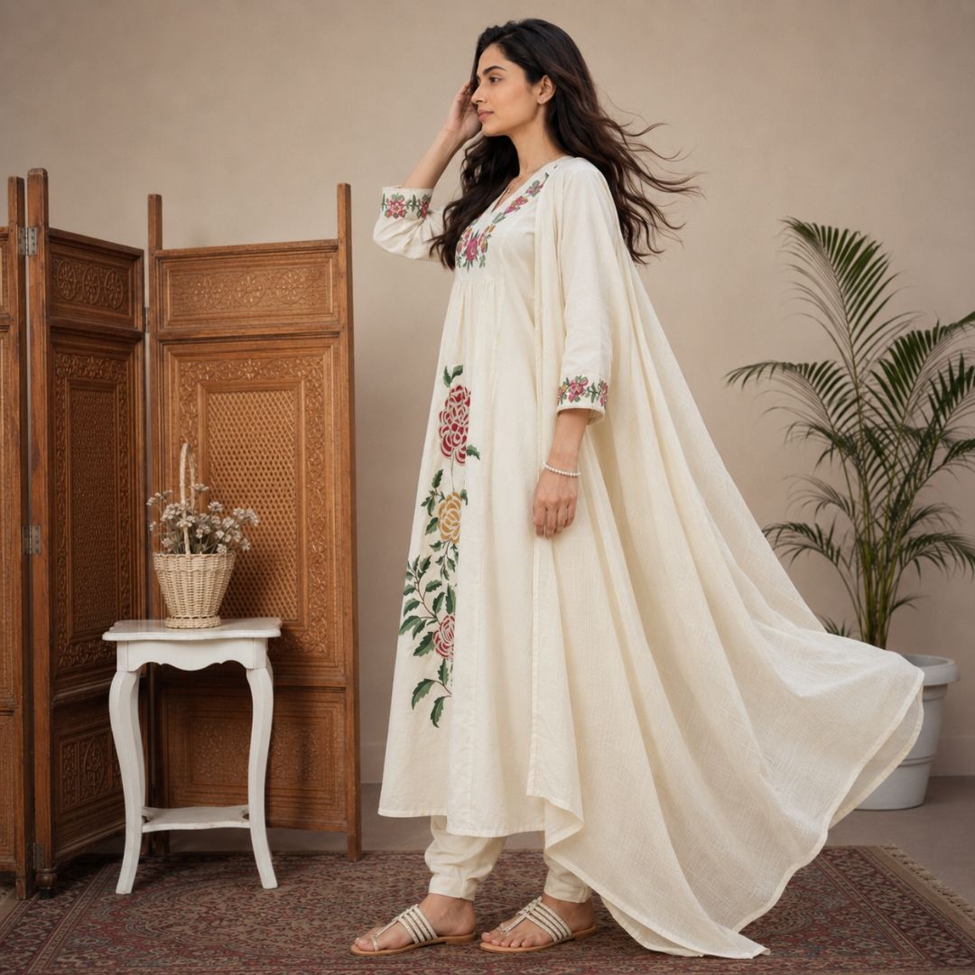 NAYAB – Ivory Anarkali Suit Set view 3