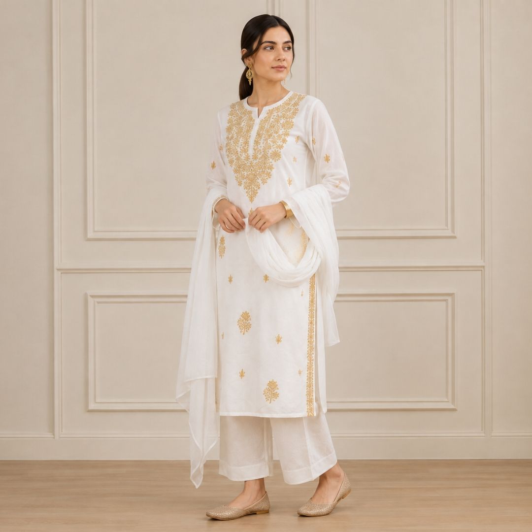 CHANDNI – White Straight Suit Set view 3